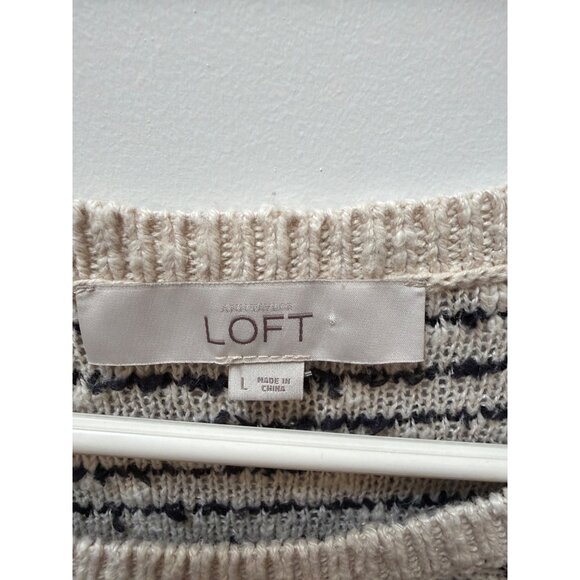Loft Womens M Medium Striped Textured Knit Sweater Beige/Black Size - Picture 3 of 4